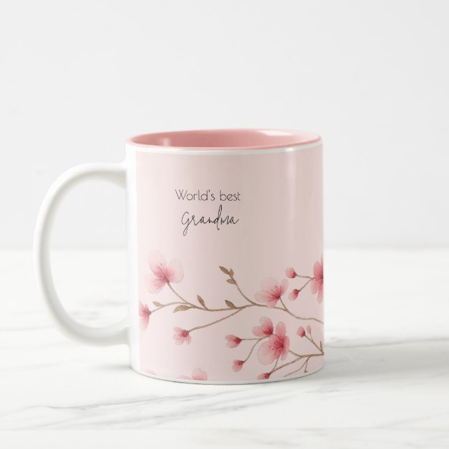 World's Best Grandma - Pastel Floral Personalised  Two-Tone Coffee Mug (Left)