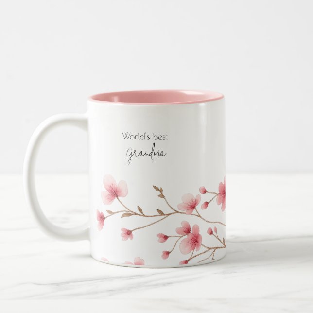 World's Best Grandma - Pastel Floral Personalised  Two-Tone Coffee Mug (Left)
