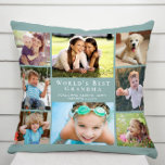 World's Best Grandma Photo Collage Green Cushion<br><div class="desc">Give the world's best grandma a custom multi-photo pillow that she will treasure for years. Personalise with eight photos of grandchildren, children, other family members, pets, etc., customise the expression "World's Best Grandma" and whether she is called "Grandma, " "Nana, " "Abuela, " etc., and add the grandchildren's names as...</div>