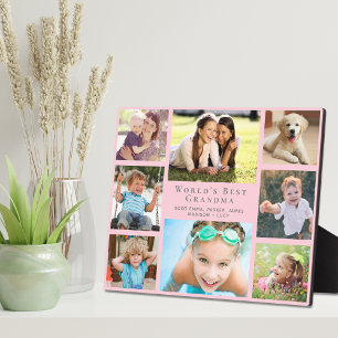 World's Best Grandma Photo Collage Pink Plaque