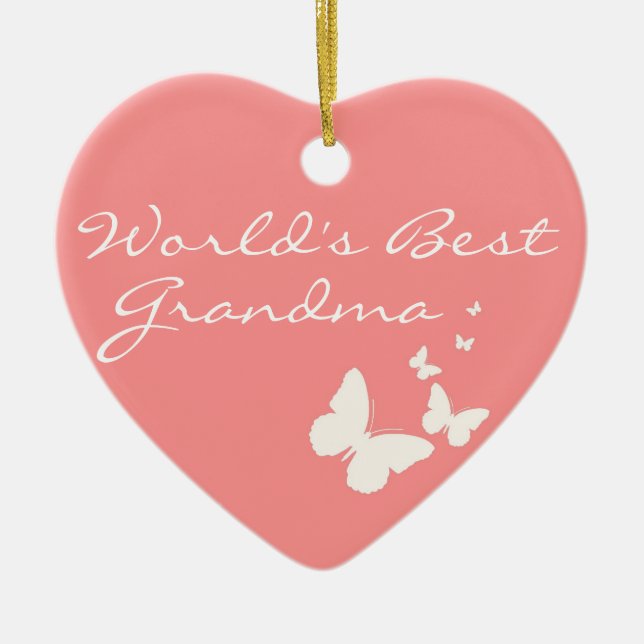 World's Best Grandma Pink Butterfly Heart Ornament (Front)