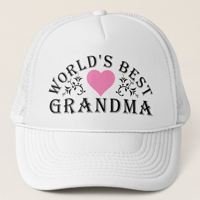 World's Best Grandma Pink Heart Trucker Hat (Front)