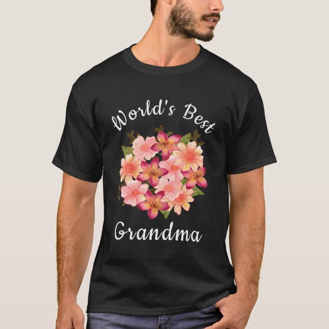 Worlds Best Grandma Pink Peach Flower Grandma Gift T-Shirt (Front)