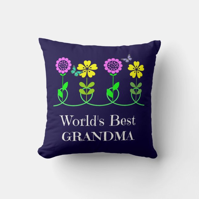 World's Best Grandma, pretty floral design Cushion (Front)