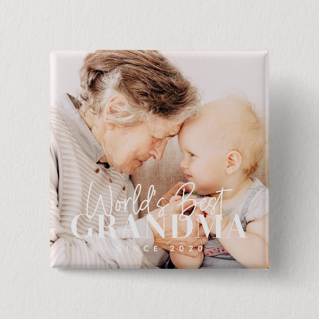 World's Best Grandma Since 20XX Simple Chic Photo 15 Cm Square Badge (Front)