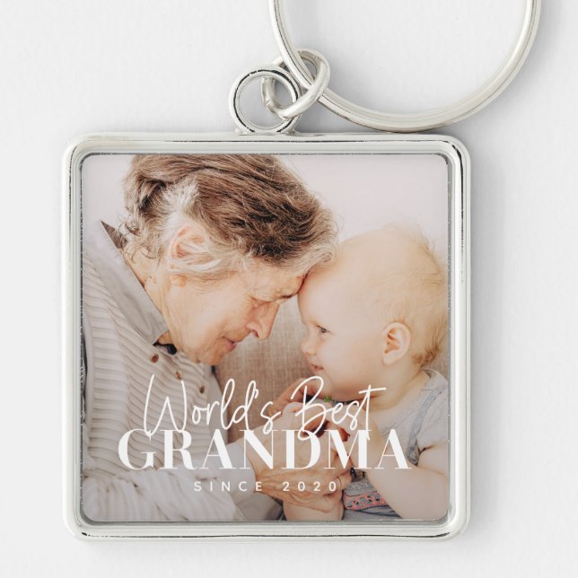 World's Best Grandma Since 20XX Simple Chic Photo Key Ring (Front)