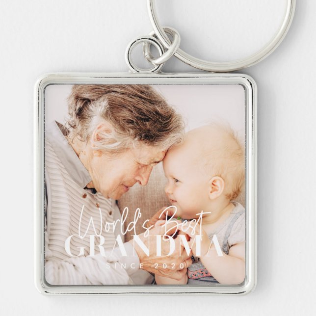 World's Best Grandma Since 20XX Simple Chic Photo Key Ring (Front)