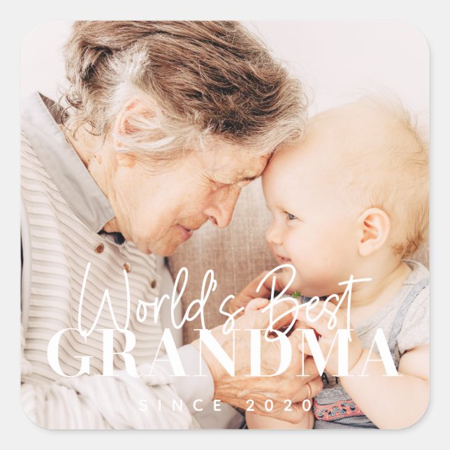 World's Best Grandma Since 20XX Simple Chic Photo Square Sticker (Front)