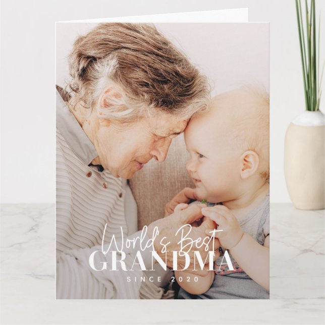 World's Best Grandma Since 20XX Simple Chic Photo Thank You Card (Front)