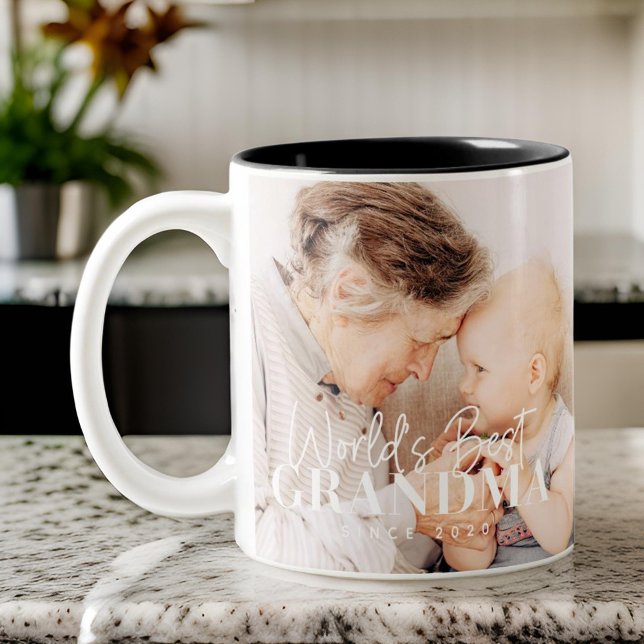 World's Best Grandma Since 20XX Simple Chic Photo Two-Tone Coffee Mug (Creator Uploaded)