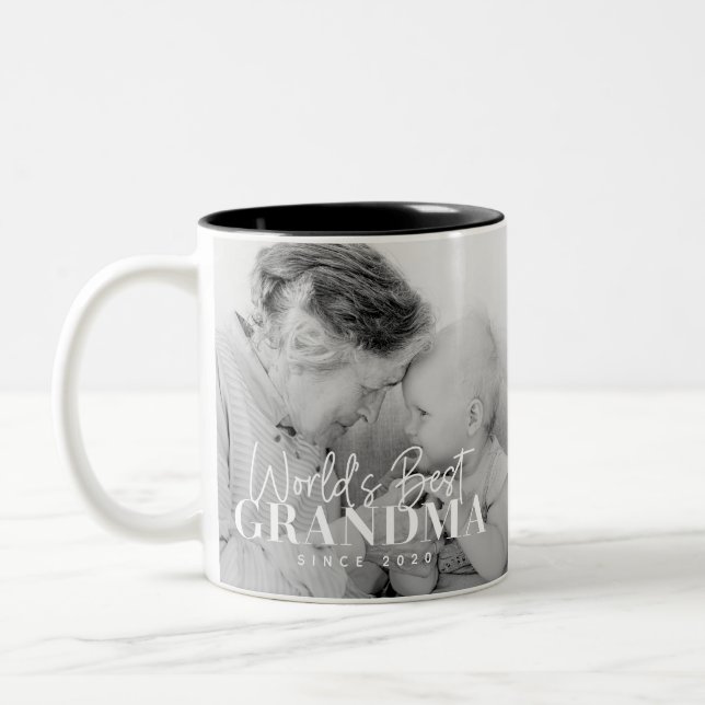 World's Best Grandma Since 20XX Simple Chic Photo Two-Tone Coffee Mug (Left)