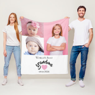 Worlds Best Grandma Since Year 3 Photo Cute Heart Fleece Blanket