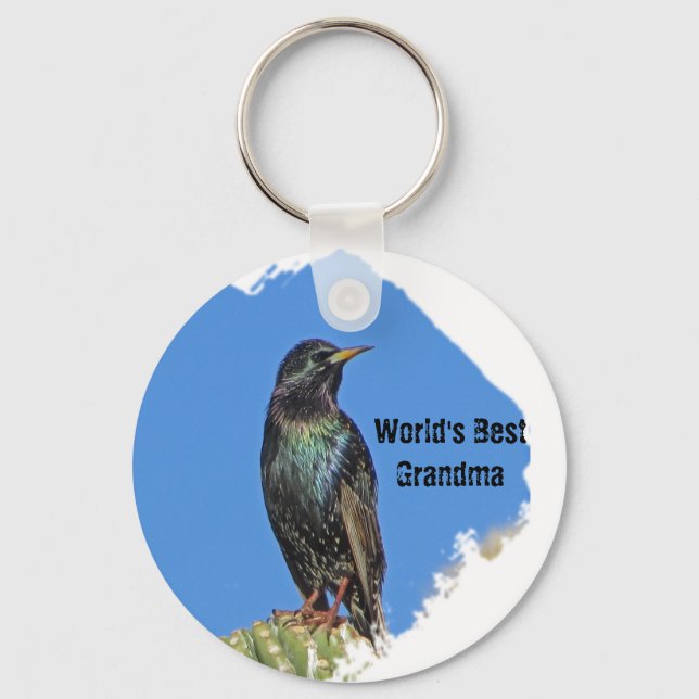 World's Best Grandma Starling and Cactus Southwest Key Ring (Front)