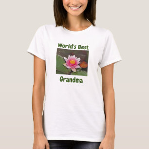  World's Best Grandma Vivid Pink Water Lily Flower T-Shirt