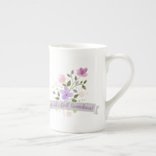 Worlds Best Grandma Watercolor Floral Bouquet Bone China Mug