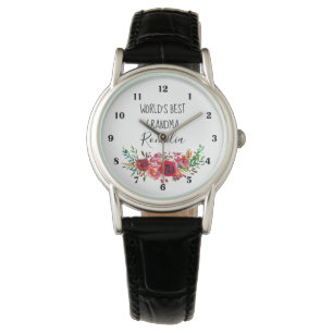Worlds Best Grandma Watercolor Floral Watch