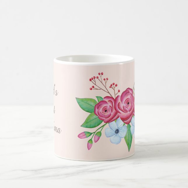 "World's Best Grandma"  Watercolor Flower Bouquet Coffee Mug (Center)