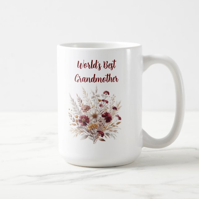 World's Best GRANDMOTHER Floral Personalised Coffee Mug (Right)