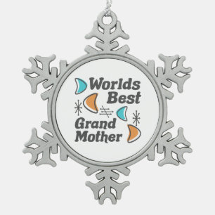 Worlds Best Grandmother Retro Snowflake Pewter Christmas Ornament