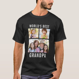 World's Best Grandpa 3 Photo Collage Text Black T-Shirt