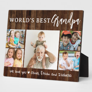 Worlds Best Grandpa 5 Photo Collage Rustic Wood Plaque