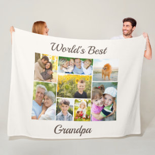 World's Best Grandpa 8 Photo Collage Fleece Blanket