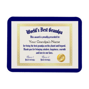 World's best grandpa award certificate  magnet