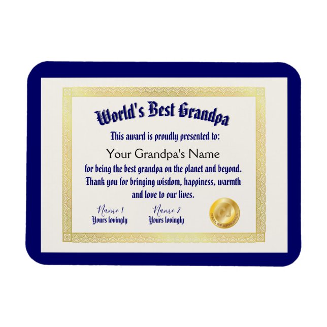 World's best grandpa award certificate  magnet (Horizontal)
