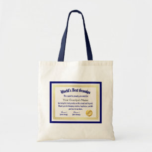 World's best grandpa award certificate tote bag