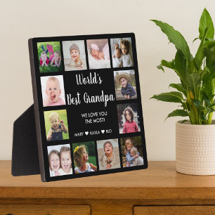 World's Best Grandpa Black  12 Photo Collage  Plaque