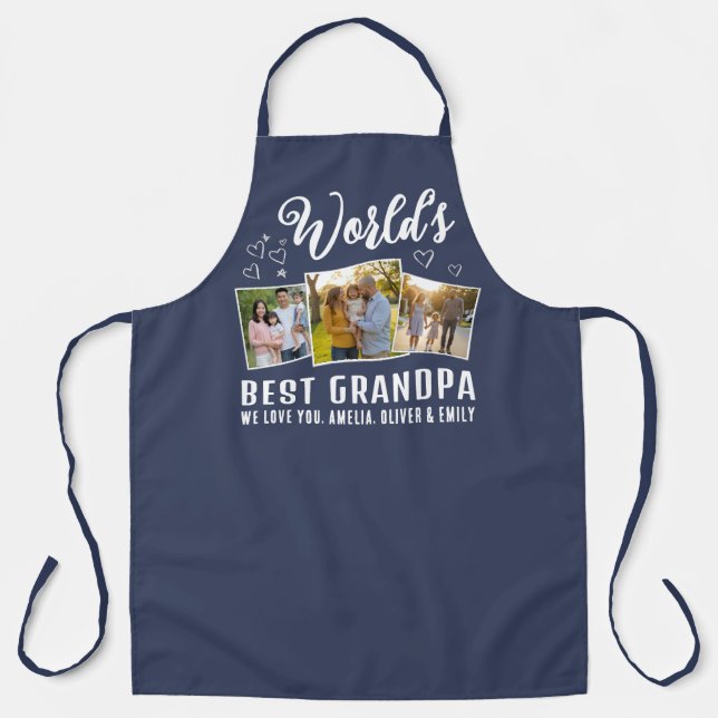 World's Best Grandpa Custom 3 Photo Collage Apron (Front)