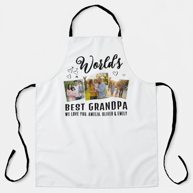 World's Best Grandpa Custom 3 Photo Collage Apron (Front)