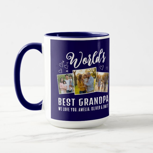 World's Best Grandpa Custom 3 Photo Collage Mug (Left)