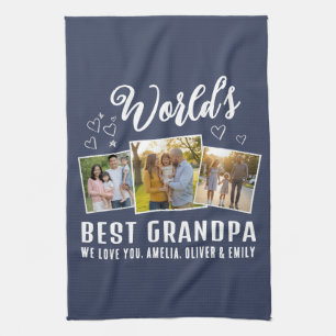 World's Best Grandpa Custom 3 Photo Collage Tea Towel