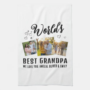 World's Best Grandpa Custom 3 Photo Collage Tea Towel