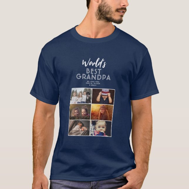 World's Best Grandpa Custom 6 Photo Collage T-Shirt (Front)