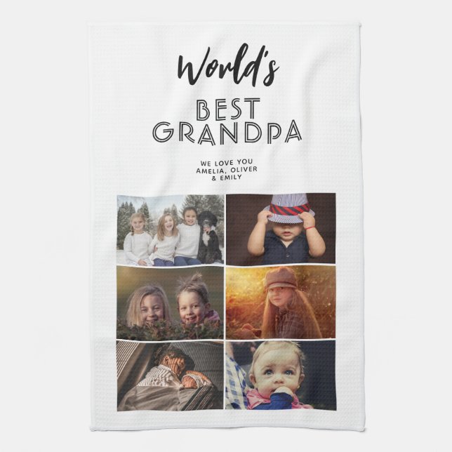 World's Best Grandpa Custom 6 Photo Collage Tea Towel (Vertical)
