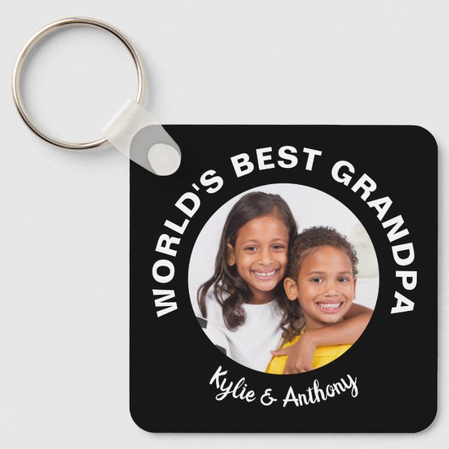 World's Best Grandpa Custom Photo Black Key Ring (Front)