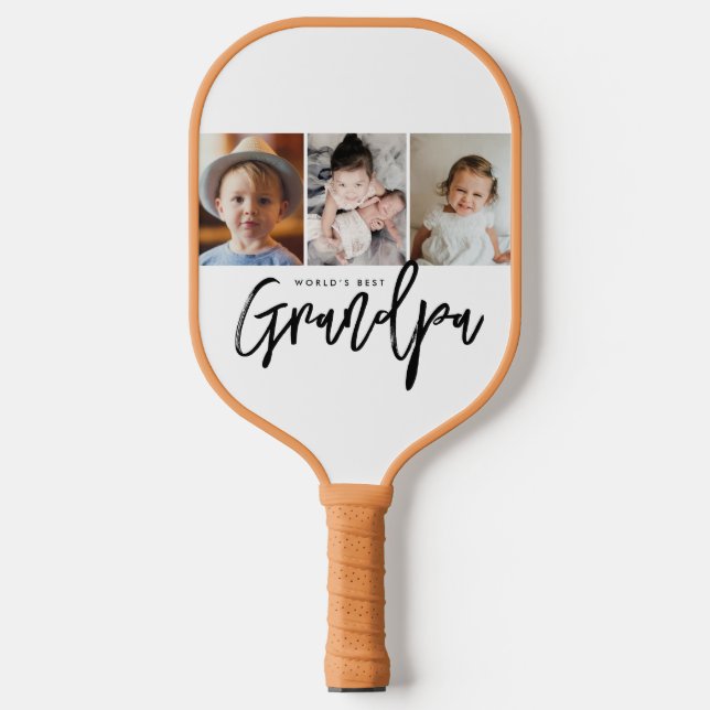 World's Best Grandpa Custom Photo gift Collage Pickleball Paddle (Front)