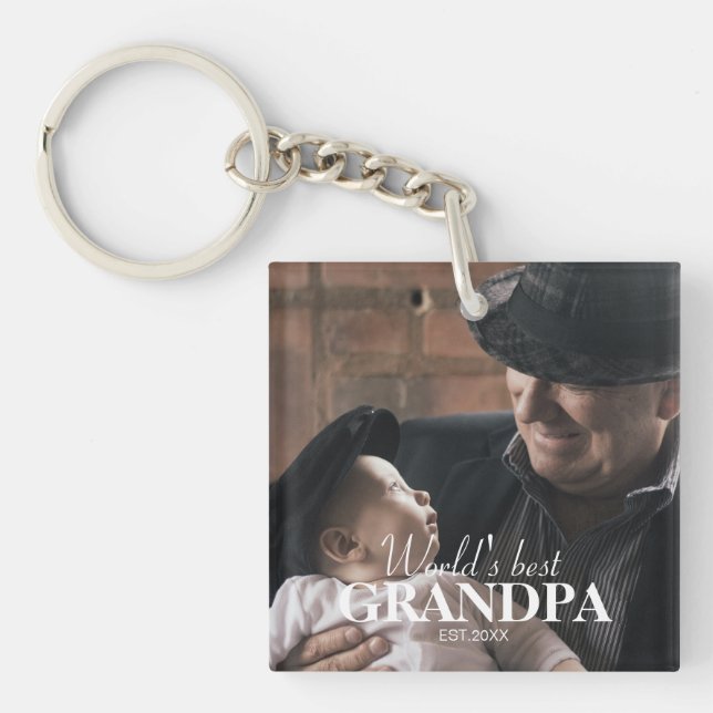 World's Best Grandpa Custom Photo Unique Keepsake Key Ring (Front)