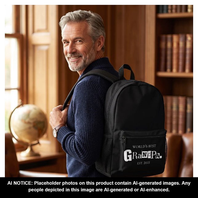World's Best Grandpa Established Year Fun Saying  Printed Backpack (Creator Uploaded)