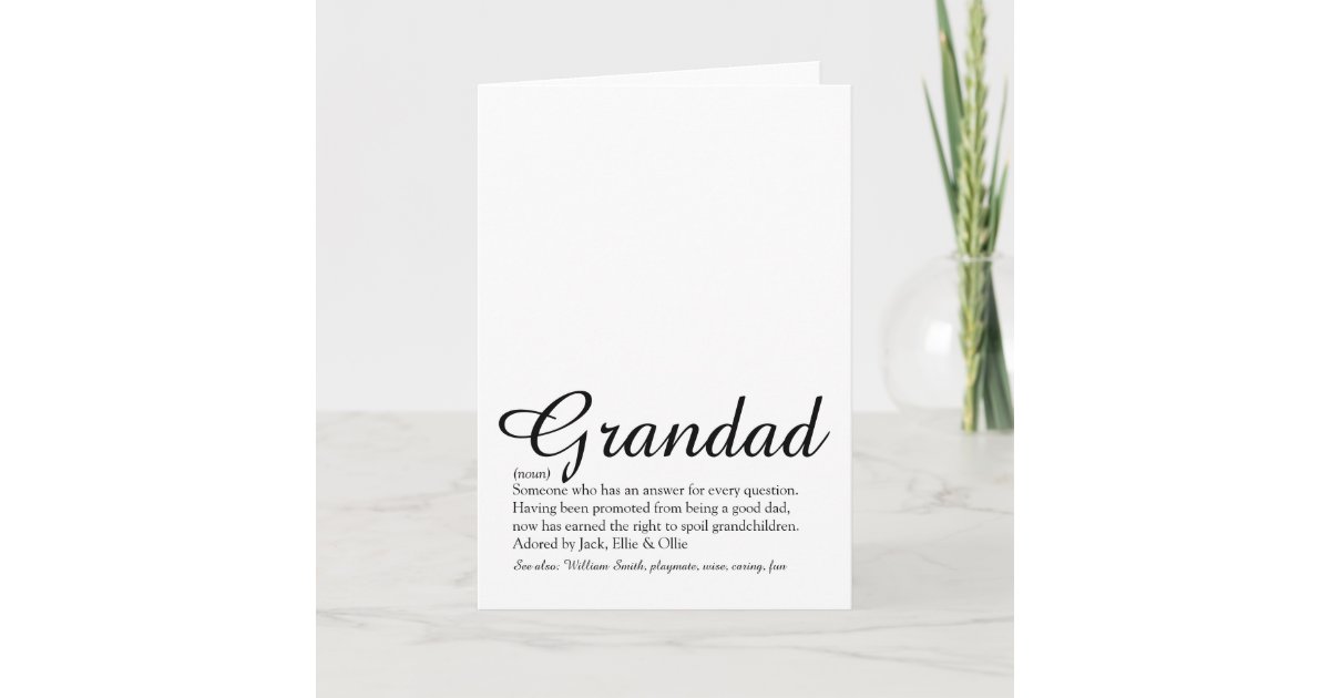 Worlds Best Grandpa, Grandfather Definition Script Card Zazzle.co.uk