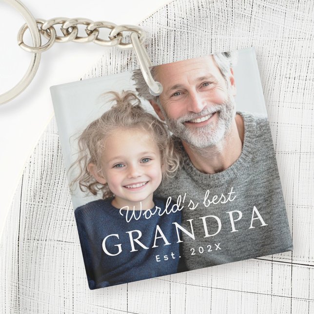 World's best grandpa grandfather est year photo key ring (World's best grandpa grandfather est year photo keychain)