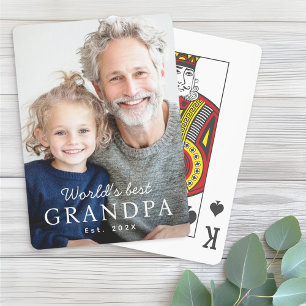 World's best grandpa grandfather est year photo playing cards
