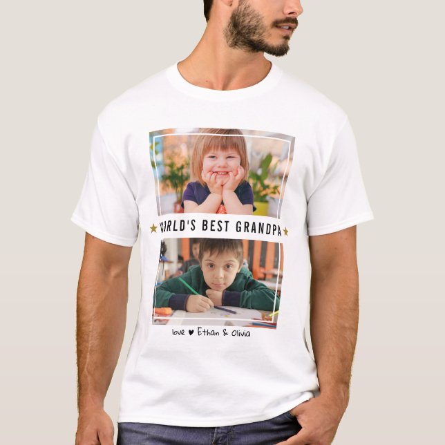 Worlds Best Grandpa Grandkids 2 Photo Collage   T-Shirt (Front)