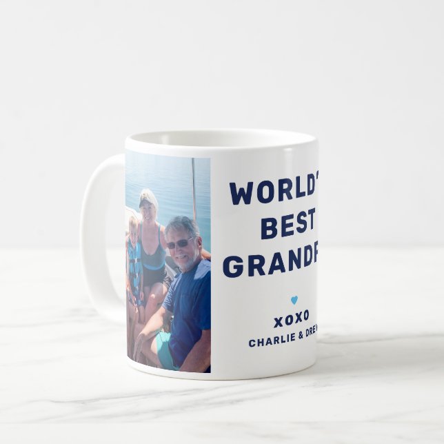 World's Best Grandpa Modern Navy Blue Two Photo Coffee Mug (Front Left)