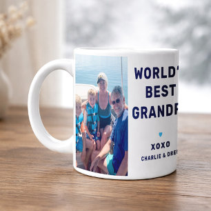 World's Best Grandpa Modern Navy Blue Two Photo Coffee Mug