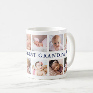 World's Best Grandpa Navy Blue 12 Photo Collage  Coffee Mug