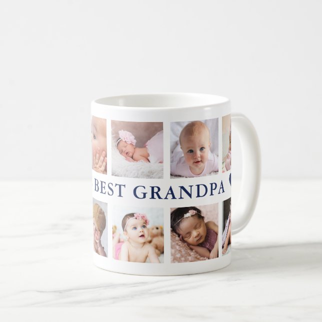World's Best Grandpa Navy Blue 12 Photo Collage  Coffee Mug (Front Right)