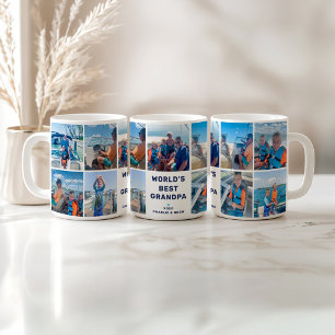 World's Best Grandpa Navy Modern Photo Collage Coffee Mug
